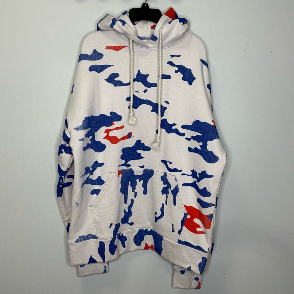 424 Men’s Red White & Blue Camo Pullover Heavyweight Cotton Hoodie Sweatshirt L